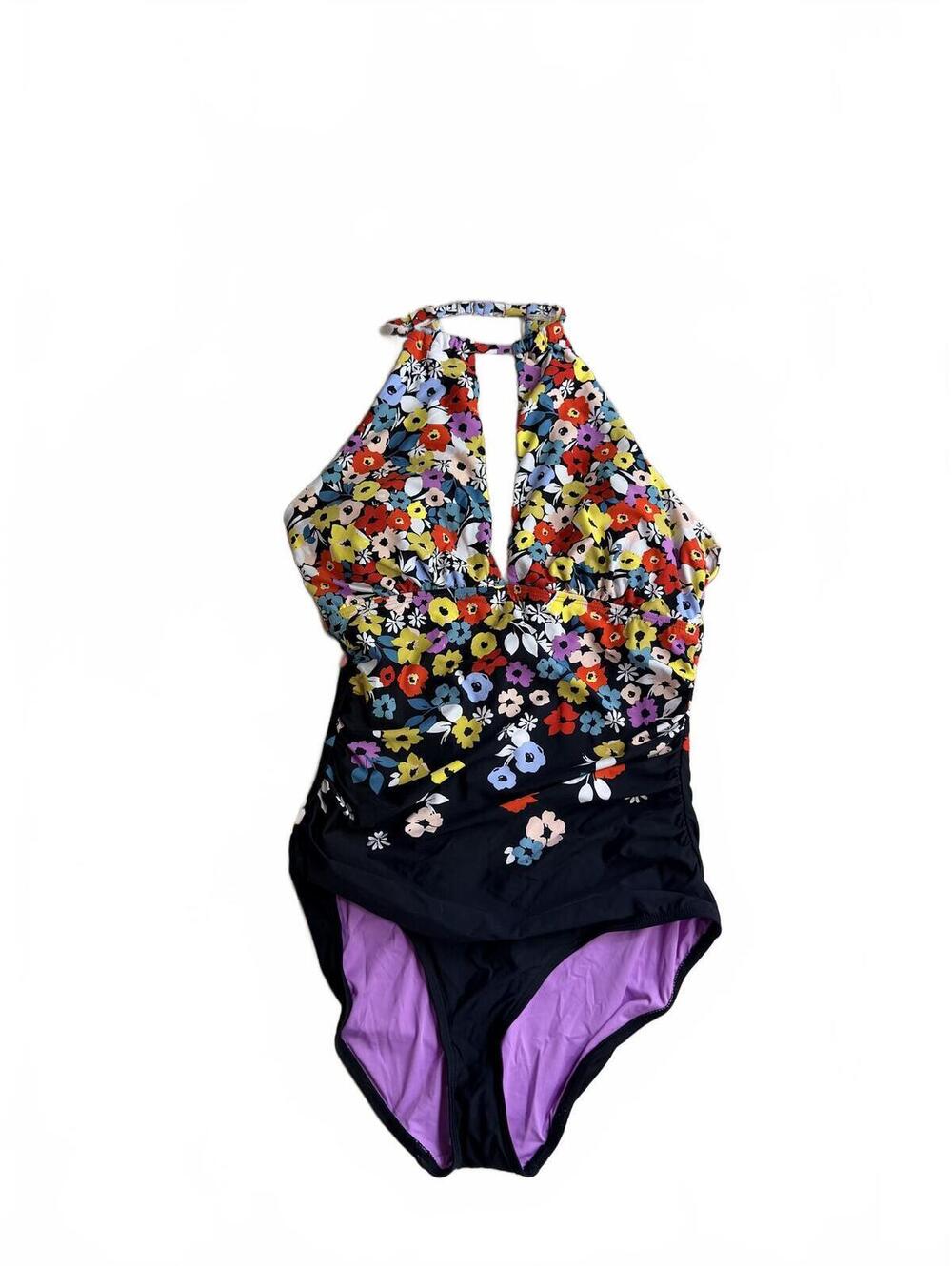Anne Cole Women's Ditsy Floral High Neck One Piece Swimsuit Black Size 12